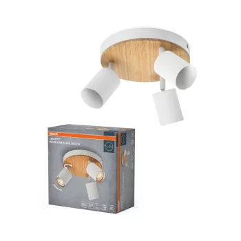  OSRAM Decor fa vonalas mennyezeti / fali állítható spot lámpa Plate 3 fejes, beltéri, fa dekor, fehér, 3 × GU10, acél és gumifa, IP20, átmérő: 200 mm ( 4058075852884 )