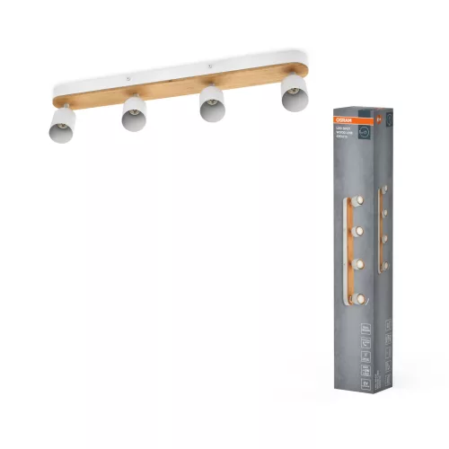 OSRAM Decor fa vonalas mennyezeti / fali állítható spot lámpa 4 fejes, beltéri, fa dekor, fehér, 4 × GU10, acél és gumifa, IP20, hossz: 628 mm ( 4058075852907 )