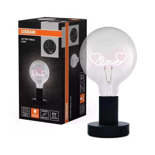 OSRAM Vintage 1906 Love feliratos asztali lámpa, beltéri, fekete, E27, acél, IP20, átmérő: 125 mm, magasság: 231 mm ( 4058075853188 )
