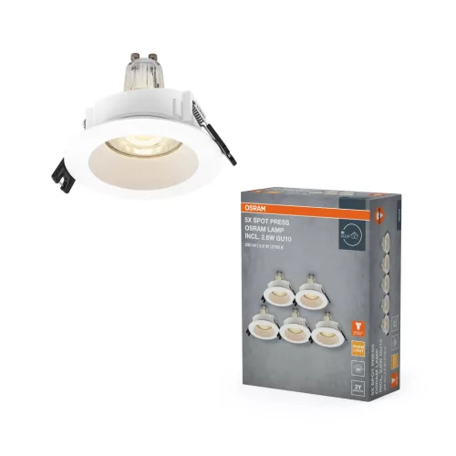OSRAM beépíthető műanyag spot lámpa, beltéri, fehér, GU10, műanyag, IP20, átmérő: 85 mm, 5 db-os szett ( 4058075853256 )