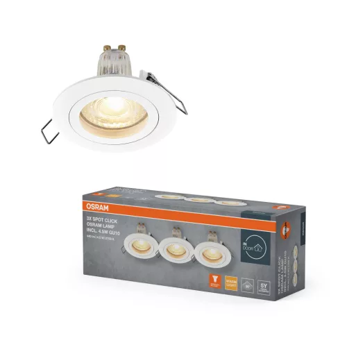 OSRAM beépíthető spot lámpa, beltéri, fehér, GU10, alumínium, IP20, átmérő: 77 mm, 3 db-os szett ( 4058075853294 )