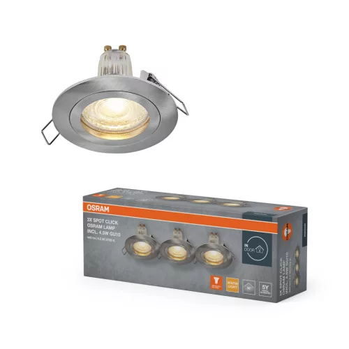 OSRAM beépíthető spot lámpa, beltéri, szatén nikkel, GU10, alumínium, IP20, átmérő: 77 mm, 3 db-os szett ( 4058075853317 )
