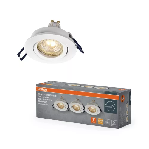 OSRAM beépíthető állítható spot lámpa, beltéri, homokfehér, GU10, alumínium, IP20, átmérő: 85 mm, 3 db-os szett, kattintásos dimmelhető ( 4058075853430 )