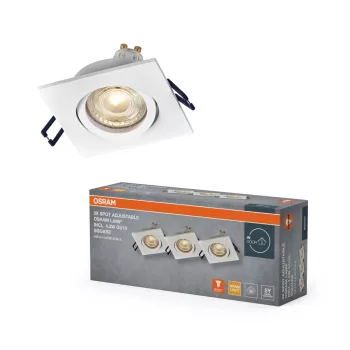   OSRAM beépíthető négyszögletes állítható spot lámpa, beltéri, homokfehér, GU10, alumínium, IP20, méret: 85 × 85 mm, 3 db-os szett ( 4058075853591 )