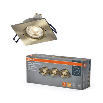   OSRAM beépíthető négyszögletes állítható spot lámpa, beltéri, zöld sárgaréz, GU10, alumínium, IP20, méret: 85 × 85 mm, 3 db-os szett ( 4058075853638 )
