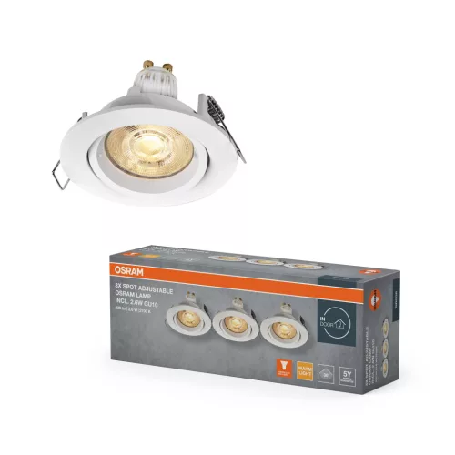 OSRAM csavaros rögzítésű beépíthető állítható spot lámpa, beltéri, homokfehér, GU10, alumínium, IP20, átmérő: 85 mm, 3 db-os szett ( 4058075853652 )