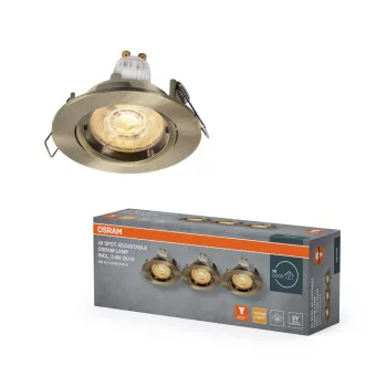   OSRAM csavaros rögzítésű beépíthető állítható spot lámpa, beltéri, zöld sárgaréz, GU10, alumínium, IP20, átmérő: 85 mm, 3 db-os szett ( 4058075853713 )