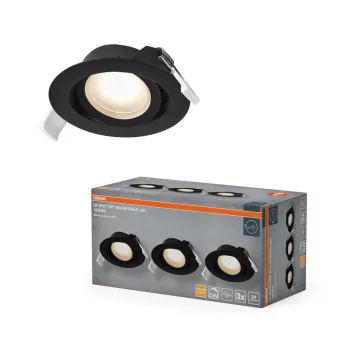   OSRAM beépíthető LED spot lámpa, beltéri, fekete, 190 lm, 4,9 W, 2700 K, alumínium és műanyag, IP20, átmérő: 90 mm, 3 db-os szett, dimmelhető ( 4058075853836 )