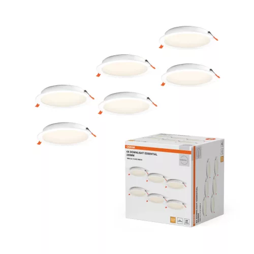 OSRAM Essentials LED downlight, beltéri, fehér, 1600 lm, 18 W, 3000 K, PP, IP20, átmérő: 220 mm, 6 db-os szett ( 4058075853973 )