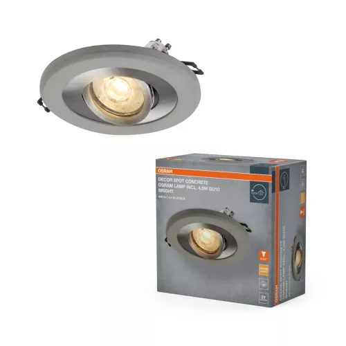 OSRAM Beton spot lámpa világos, beltéri, szatén nikkel, GU10, alumínium és beton, IP20, átmérő: 120 mm ( 4058075853997 )