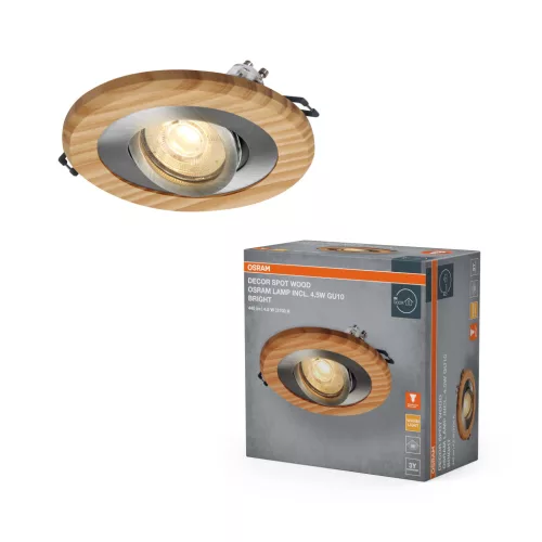 OSRAM Fa spot lámpa, beltéri, szatén nikkel, GU10, alumínium és fa, IP20, átmérő: 120 mm ( 4058075854031 )
