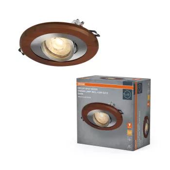   OSRAM Fa spot lámpa, beltéri, szatén nikkel, GU10, alumínium és fa, IP20, átmérő: 120 mm ( 4058075854055 )