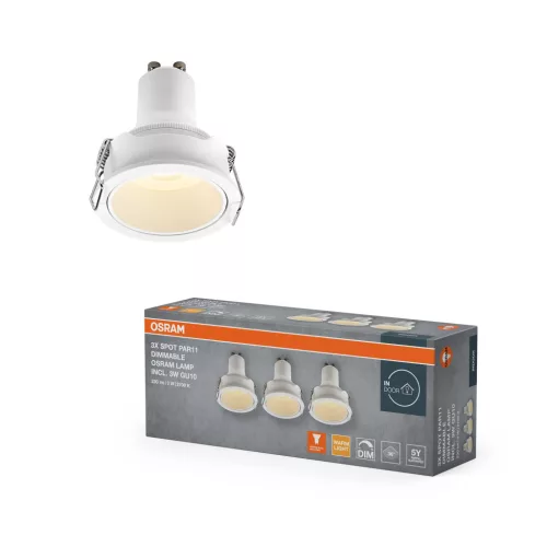OSRAM beépíthető spot lámpa, beltéri, homokfehér, GU10, alumínium, IP20, átmérő: 55 mm, 3 db-os szett, dimmelhető ( 4058075854154 )