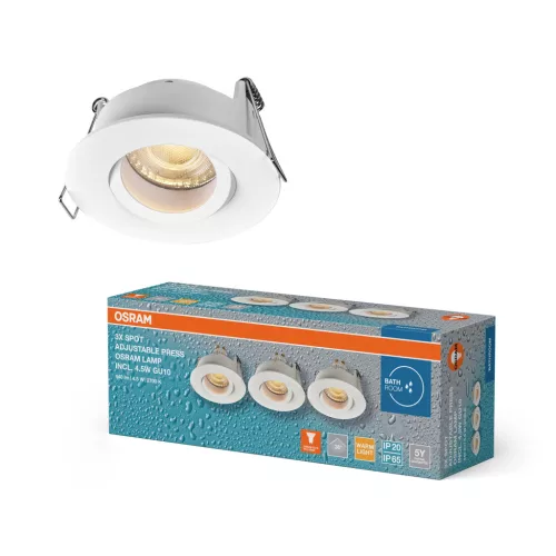 OSRAM beépíthető spot lámpa IP65, beltéri, fehér, GU10, alumínium, IP65, átmérő: 85 mm, 3 db-os szett ( 4058075854192 )