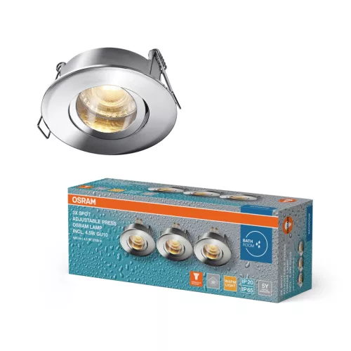 OSRAM beépíthető spot lámpa IP65, beltéri, króm, GU10, alumínium, IP65, átmérő: 85 mm, 3 db-os szett ( 4058075854239 )