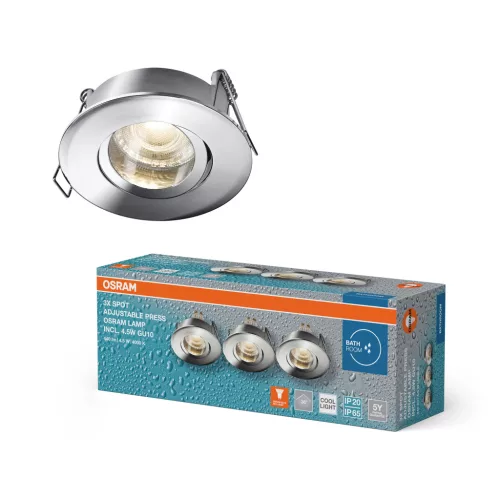 OSRAM beépíthető spot lámpa IP65, beltéri, króm, GU10, alumínium, IP65, átmérő: 85 mm, 3 db-os szett ( 4058075854291 )