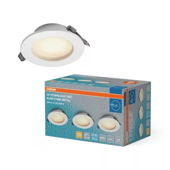   OSRAM LED keskeny beépíthető downlight IP44, beltéri / fedett kültéri, fehér, 240 lm, 4,5 W, 3000 K, acél, IP44, átmérő: 97 mm, 3 db-os szett ( 4058075854314 )