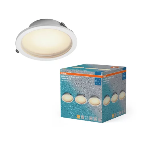 OSRAM LED keskeny beépíthető downlight IP44, beltéri / fedett kültéri, fehér, 1400 lm, 18 W, 3000 K, acél, IP44, átmérő: 160 mm, 3 db-os szett ( 4058075854352 )