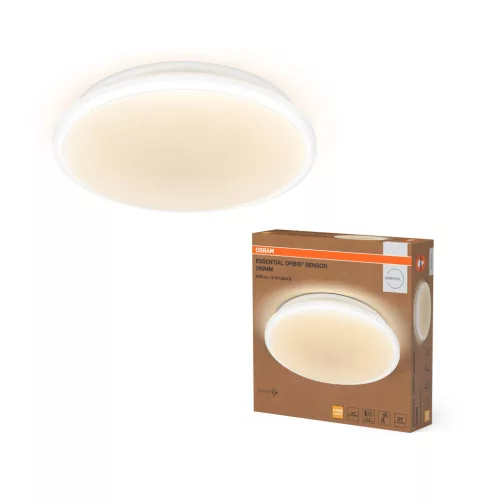 OSRAM Essential Orbis kerek LED mennyezeti lámpa műanyag gyűrűvel, mozgásérzékelővel, beltéri, fehér, 1300 lm, 18 W, 3000 K, ABS, IP20, átmérő: 290 mm ( 4058075855120 )