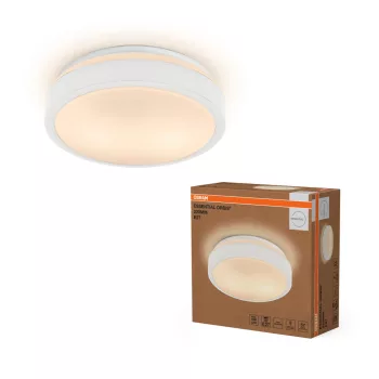   OSRAM Essentials Orbis kerek mennyezeti lámpa, beltéri, fehér, E27, fém, IP20, hossz: 95 mm, átmérő: 220 mm ( 4058075855168 )