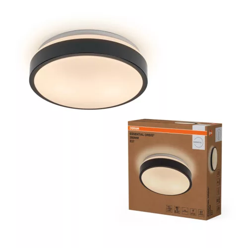 OSRAM Essentials Orbis kerek mennyezeti lámpa, beltéri, fekete, 2 × E27, fém, IP20, hossz: 95 mm, átmérő: 280 mm ( 4058075855243 )