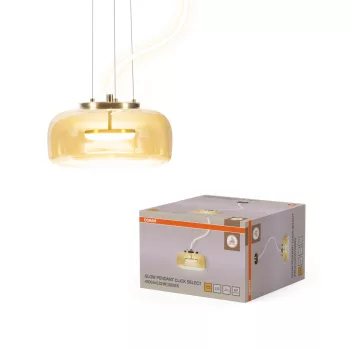   OSRAM Dekor Glow LED függő lámpa, beltéri, borostyán, arany, 2800 lm, 32 W, 3000 K, acél és üveg, IP20, átmérő: 380 mm, hossz: 1200 mm, kattintásos színhőmérséklet-szabályozással, dimmelhető ( 4058075855670 )