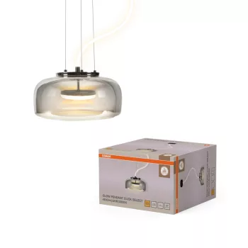   OSRAM Dekor Glow LED függő lámpa, beltéri, sötétszürke, fekete, 2500 lm, 32 W, 3000 K, acél és üveg, IP20, átmérő: 380 mm, hossz: 1200 mm, kattintásos színhőmérséklet-szabályozással, dimmelhető ( 4058075855694 )