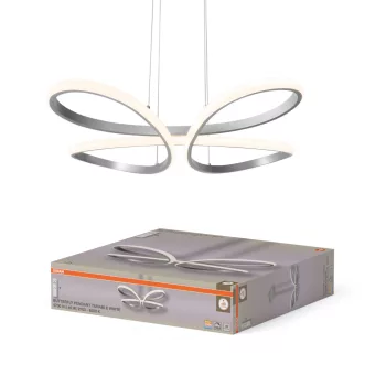   OSRAM Dekor Pillangó LED függő lámpa, beltéri, ezüst, 2800 lm, 40 W, 2600–6000 K, alumínium, IP20, hossz: 1800 mm, távirányítóval dimmelhető ( 4058075856745 )