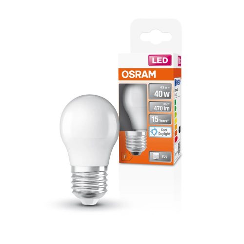 OSRAM Star LED izzó kisgömb forma, matt plasztik búra, E27 foglalat, 4,9W, 470lm, 6500K hideg fehér