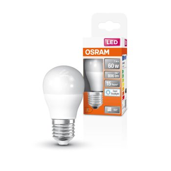 OSRAM Star LED izzó kisgömb forma, matt plasztik búra, E27 foglalat, 6,5W, 806lm, 6500K hideg fehér