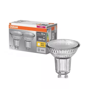OSRAM Base LED izzó spot forma (PAR16), GU10 foglalat, 4,3W, 350lm, 2700K meleg fehér 2db