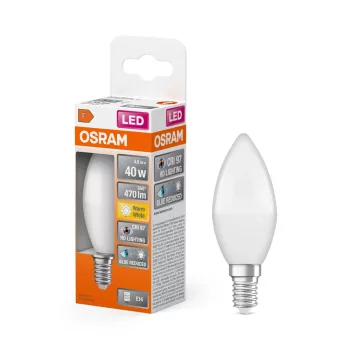 OSRAM Superstar+ LED gyertya izzó, matt plasztik búra, E14 foglalat, 4,9W, 470lm, 2700K meleg fehér