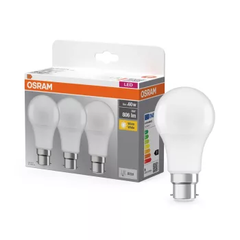OSRAM Base LED izzó, matt plasztik búra, B22d foglalat, 8W, 806lm, 2700K meleg fehér 3db