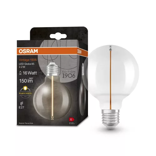 OSRAM Vintage 1906 LED Globe izzó, átlátszó üveg búra, E27 foglalat, 2,2W, 150lm, 2700K, filament