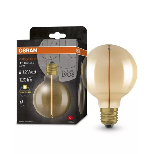 OSRAM Vintage 1906 LED Globe izzó, arany üveg búra, E27 foglalat, 2,2W, 120lm, 2700K, 95mm, filament