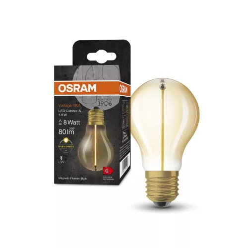 OSRAM Vintage 1906 LED izzó, classic forma, arany üveg E27, 1,8W, 80lm, 2700K meleg fehér