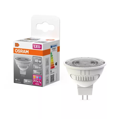 OSRAM Star LED izzó spot forma (MR16), GU5.3 foglalat, 5,6W, 550lm, 2700K meleg fehér