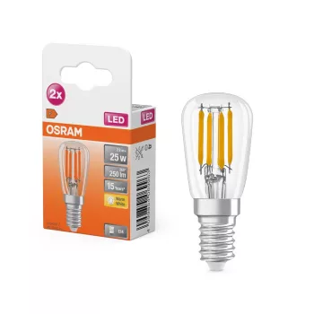 OSRAM T26 LED hűtőszekrény világító izzó, üveg búra, E14, 2,8W, 250lm, 2700K meleg fehér 2db