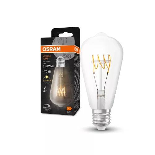 OSRAM Vintage 1906 dimmelhető LED izzó Edison forma, üveg búra, E27, 4,8W, 470lm, 2700K meleg fehér
