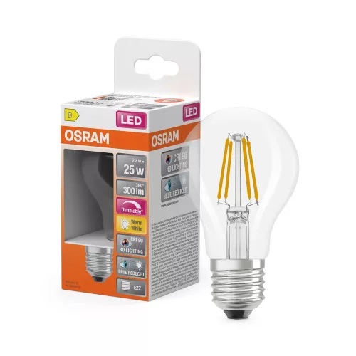 OSRAM Superstar+ dimmelhető LED classic izzó, üveg, E27 foglalat, 2,2W, 300lm, 2700K, filament