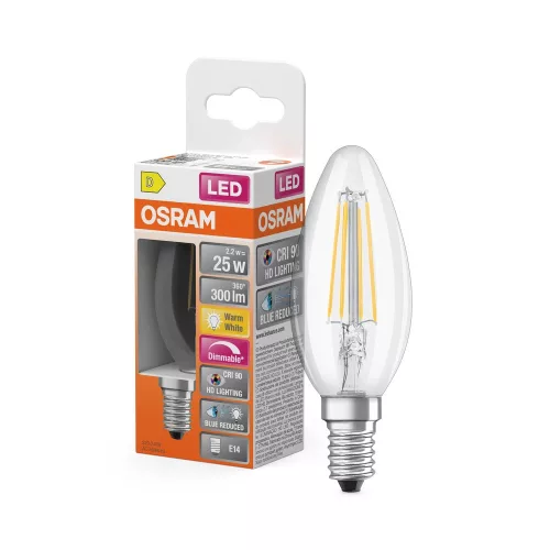 OSRAM Superstar+ dimmelhető LED izzó gyertya forma, üveg búra, E14, 2,2W, 300lm, 2700K meleg fehér