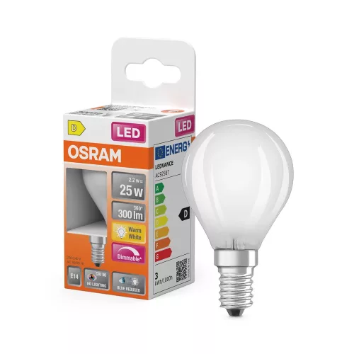 OSRAM Superstar+ dimmelhető LED kisgömb izzó, matt plasztik, E14 foglalat, 2,2W, 2700K, 300lm