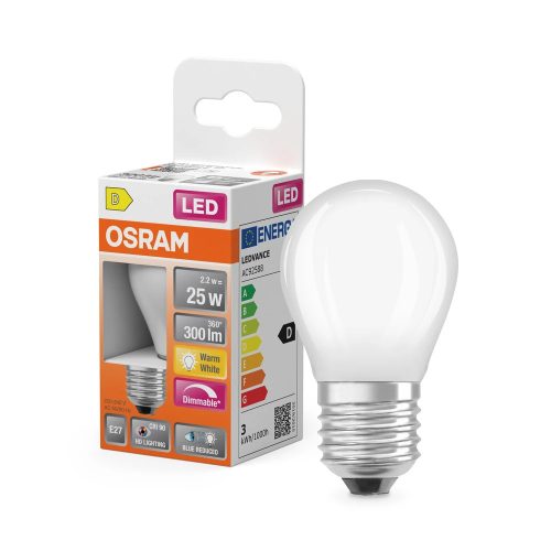 OSRAM Superstar+ dimmelhető LED kisgömb izzó, matt búra, E27, 2,2W, 300lm, 2700K, filament