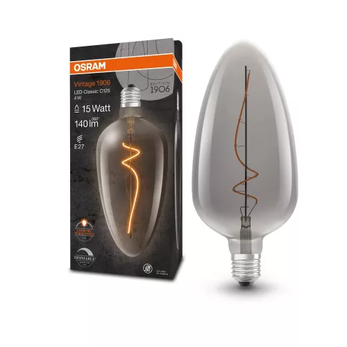 OSRAM Vintage 1906 dimmelhető LED gyertya izzó, füst üveg búra, E27 foglalat, 4W, 140lm, 1800K