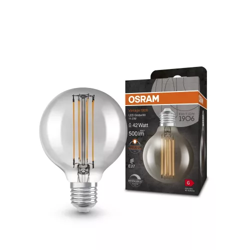 OSRAM Vintage 1906 LED Globe izzó füst üveg búra, E27 foglalat, 11W, 1800K, 500lm, 80mm átmérő