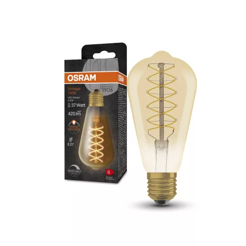 OSRAM Vintage 1906 dimmelhető LED izzó Edison forma, arany üveg E27, 4,8W, 420lm, 2200K extra meleg