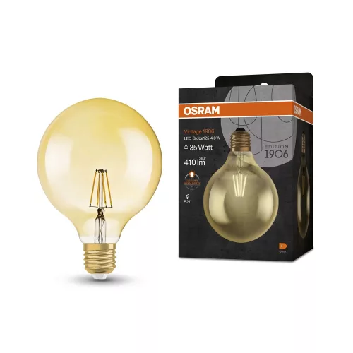 OSRAM Vintage 1906 LED Globe izzó, arany üveg búra, E27 foglalat, 4W, 410lm, 2400K extra meleg fehér