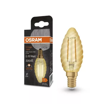 OSRAM Vintage 1906 LED gyertya forma, üveg búra, arany E14, 2,5W, 220lm, 2400K extra meleg fehér