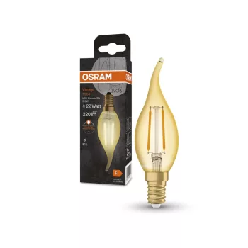 OSRAM Vintage 1906 LED gyertya izzó, arany üveg búra, E14, 2,5W, 220lm, 2400K, 121mm hosszú
