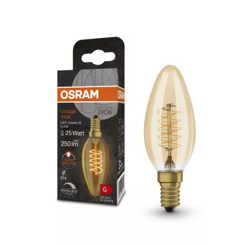 OSRAM Vintage 1906 dimmelhető LED gyertya izzó, arany üveg, E14, 3,4W, 250lm, 2200K, filament